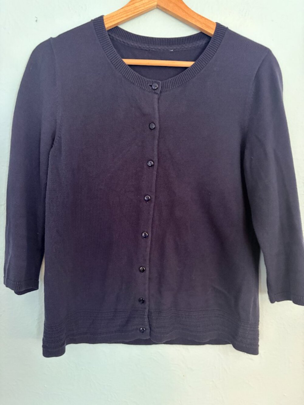 Navy Cotton Button Front Cardigan Sweater 3/4 Sleeve Coastal Grandma Size Small - Picture 1 of 10